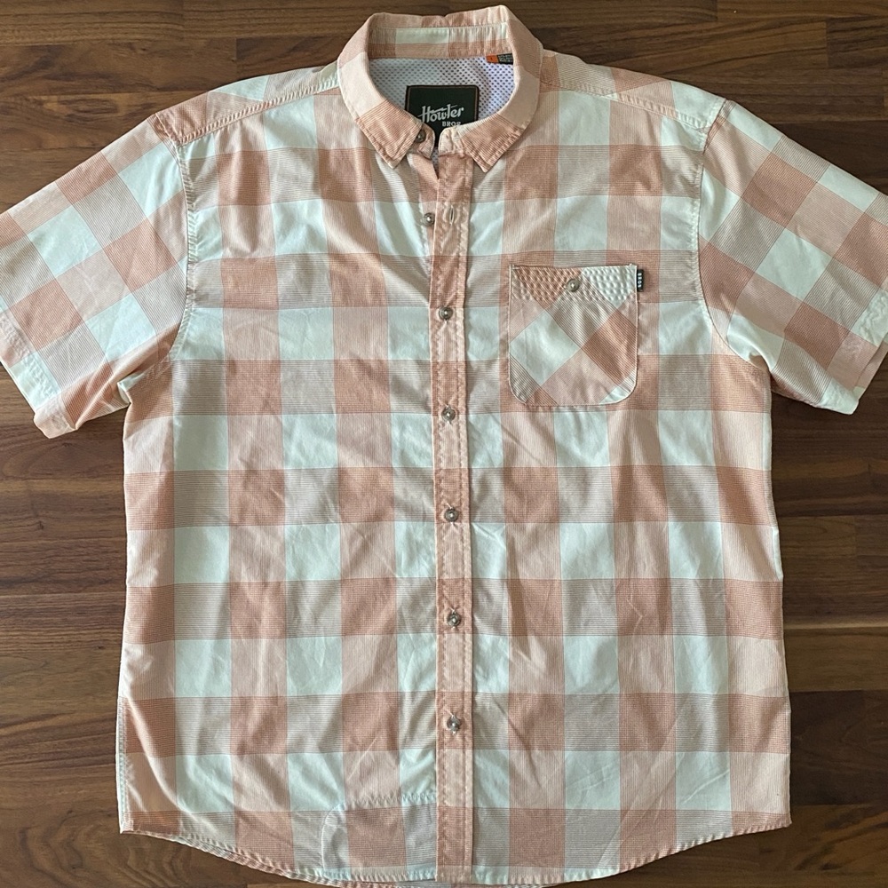 Howler Brothers Men's Peach and White Checkered Shirt